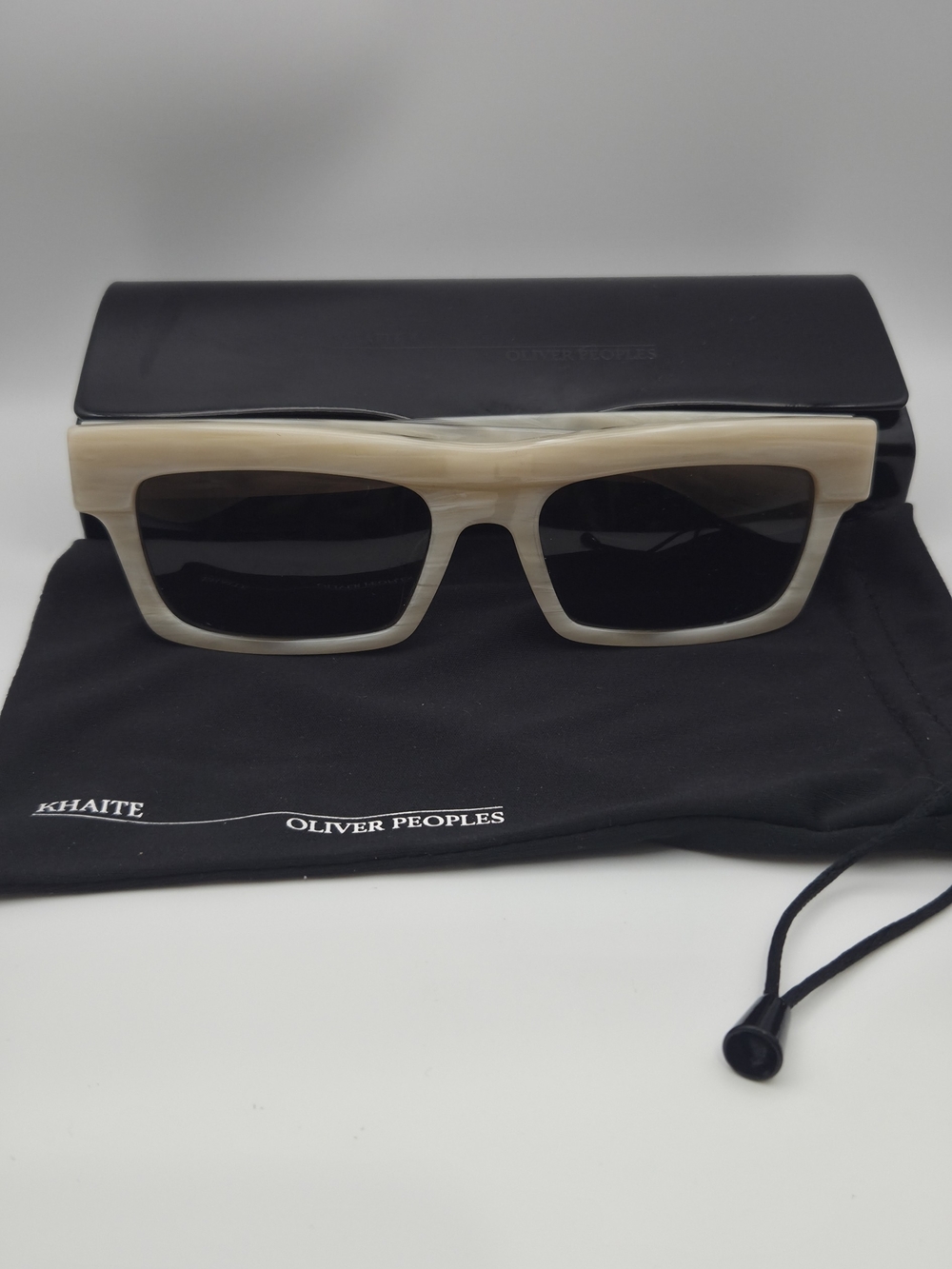 KHAITE x Oliver Peoples 1985C Beige Silk Rectangular Sunglasses OV5607SU